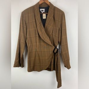 Vintage JM By Shelli Segal size Large Women’s Brown Check Blazer Jacket